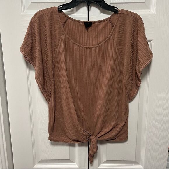 W5 Mauve Knitted Short sleeve Knotted Tie Front Blouse - Picture 2 of 5